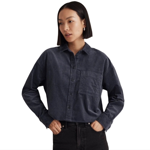 Madewell Tops - MADEWELL Variegated Corduroy Button Up Shirt Womens Medium Blue Oversized Casual